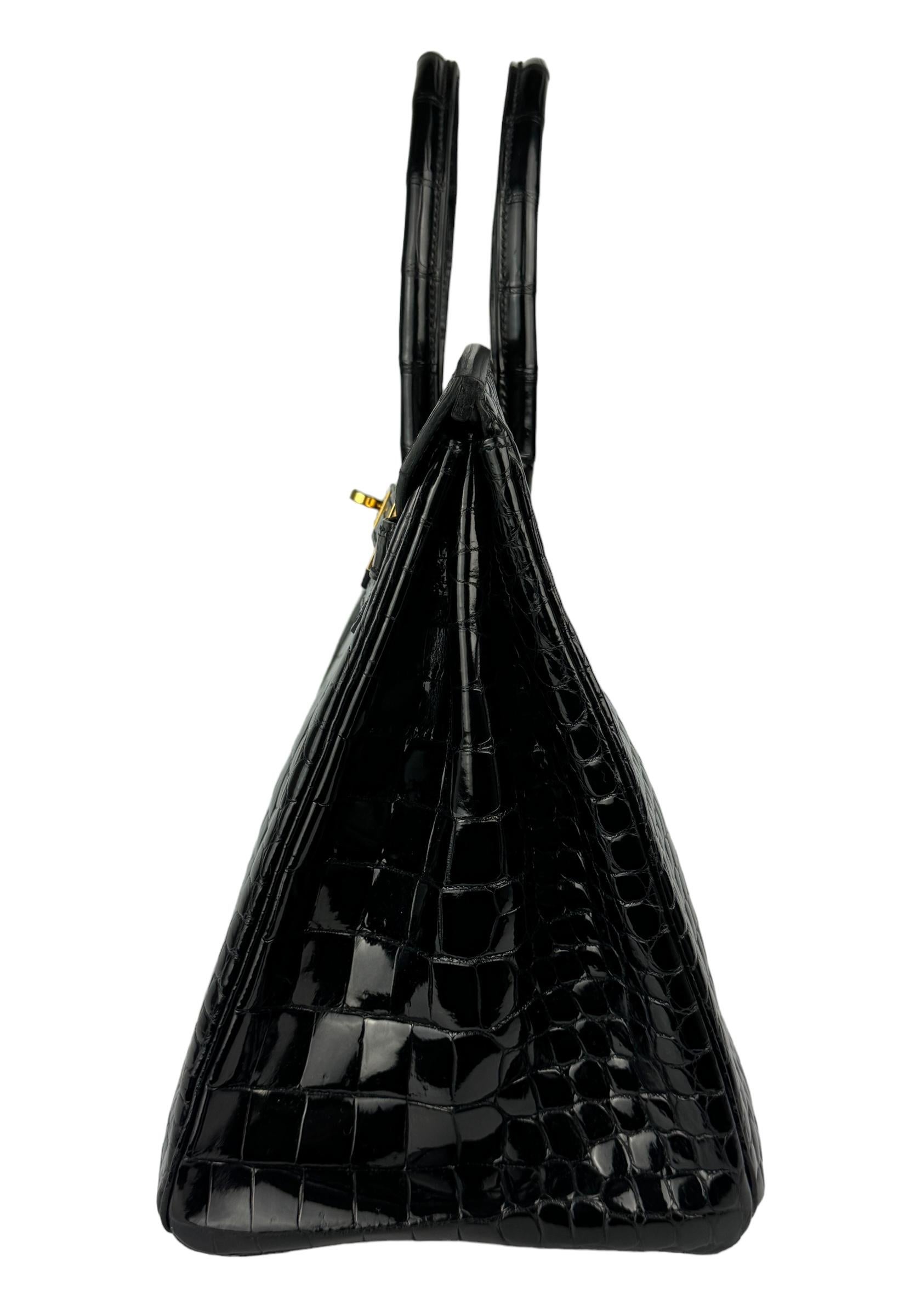 Hermes Birkin 35 Black Noir Crocodile Shinny Porosus Leather Gold Hardware 3