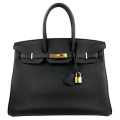 Hermes Birkin 35 Schwarzes Noir Togo Leder mit Goldbeschlägen 2016