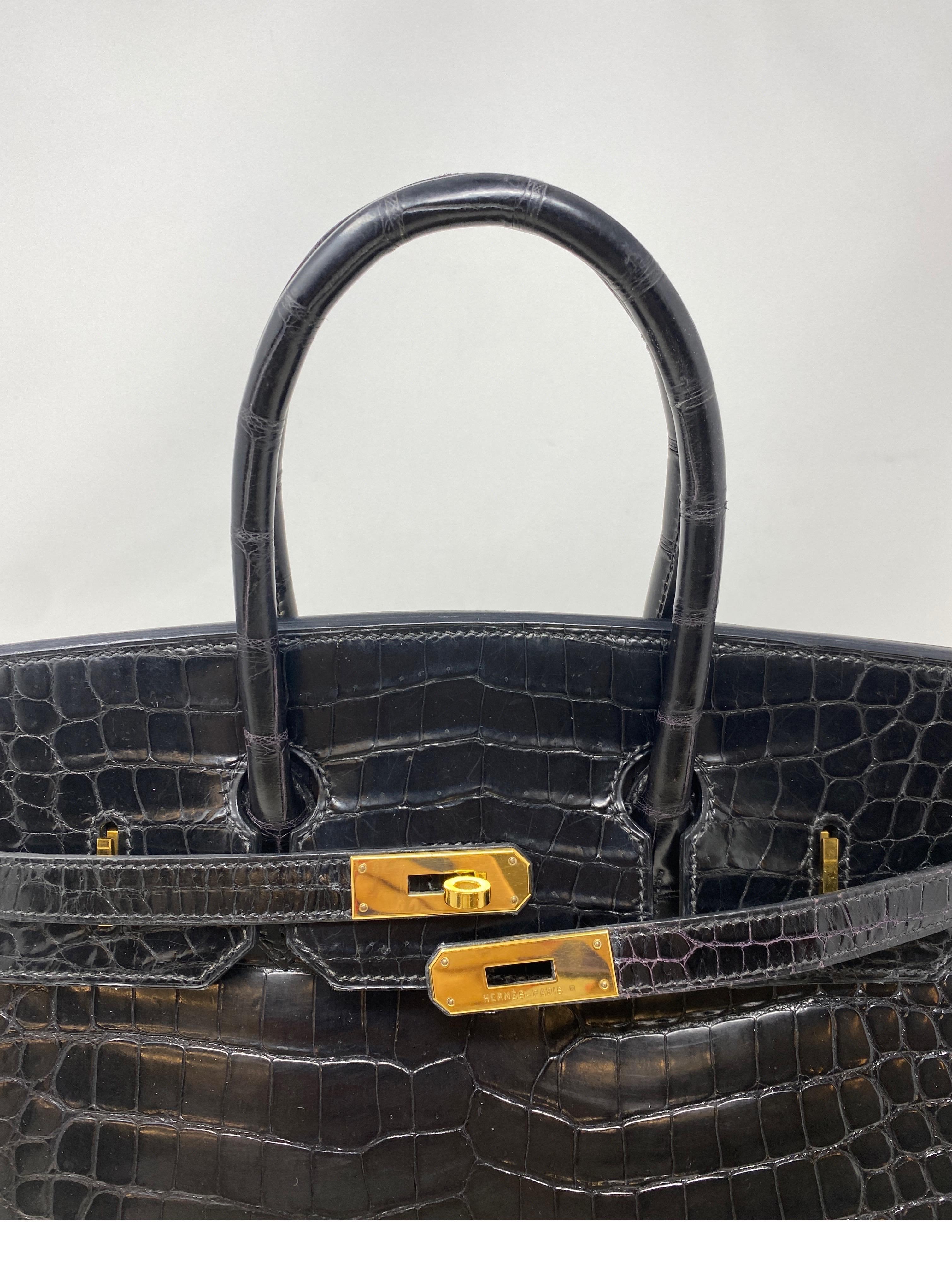 Hermes Birkin 35 Black Porosus Crocodile Bag 5