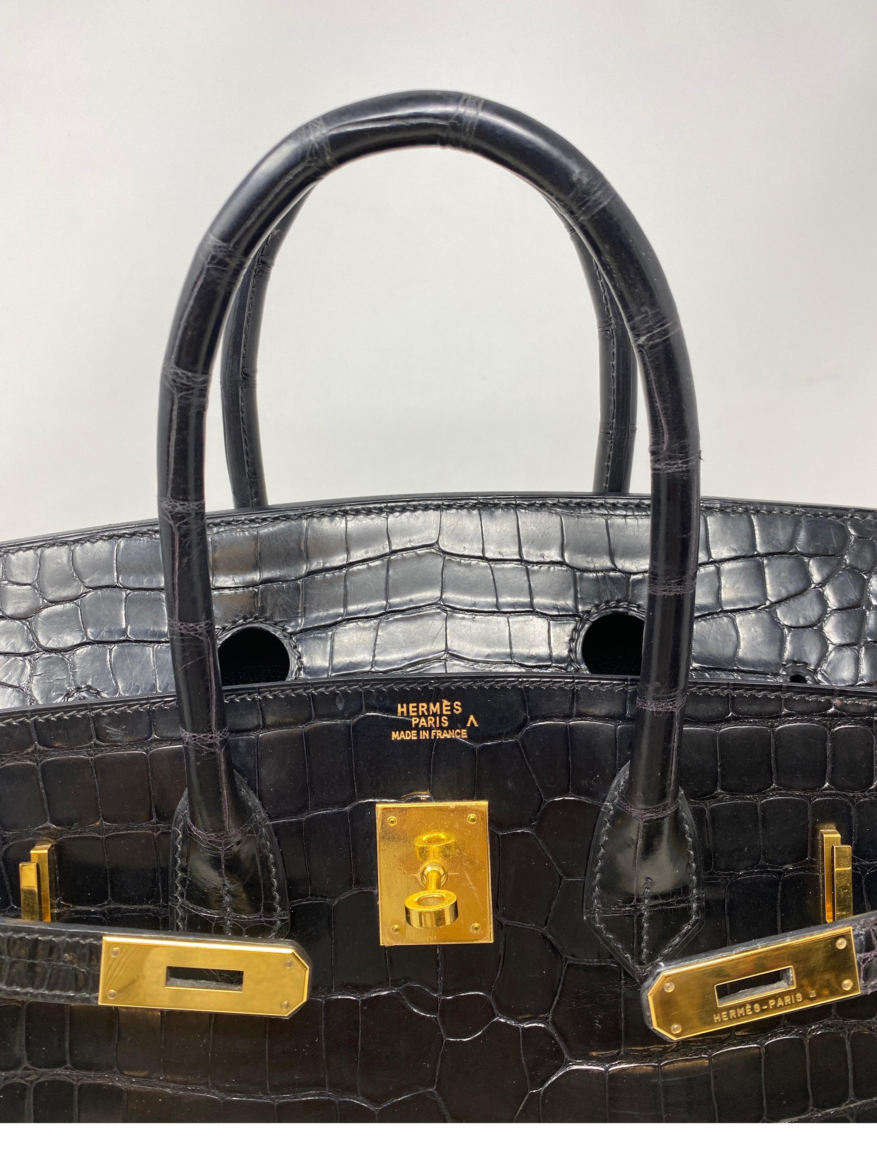 Hermes Birkin 35 Black Porosus Crocodile Bag 6