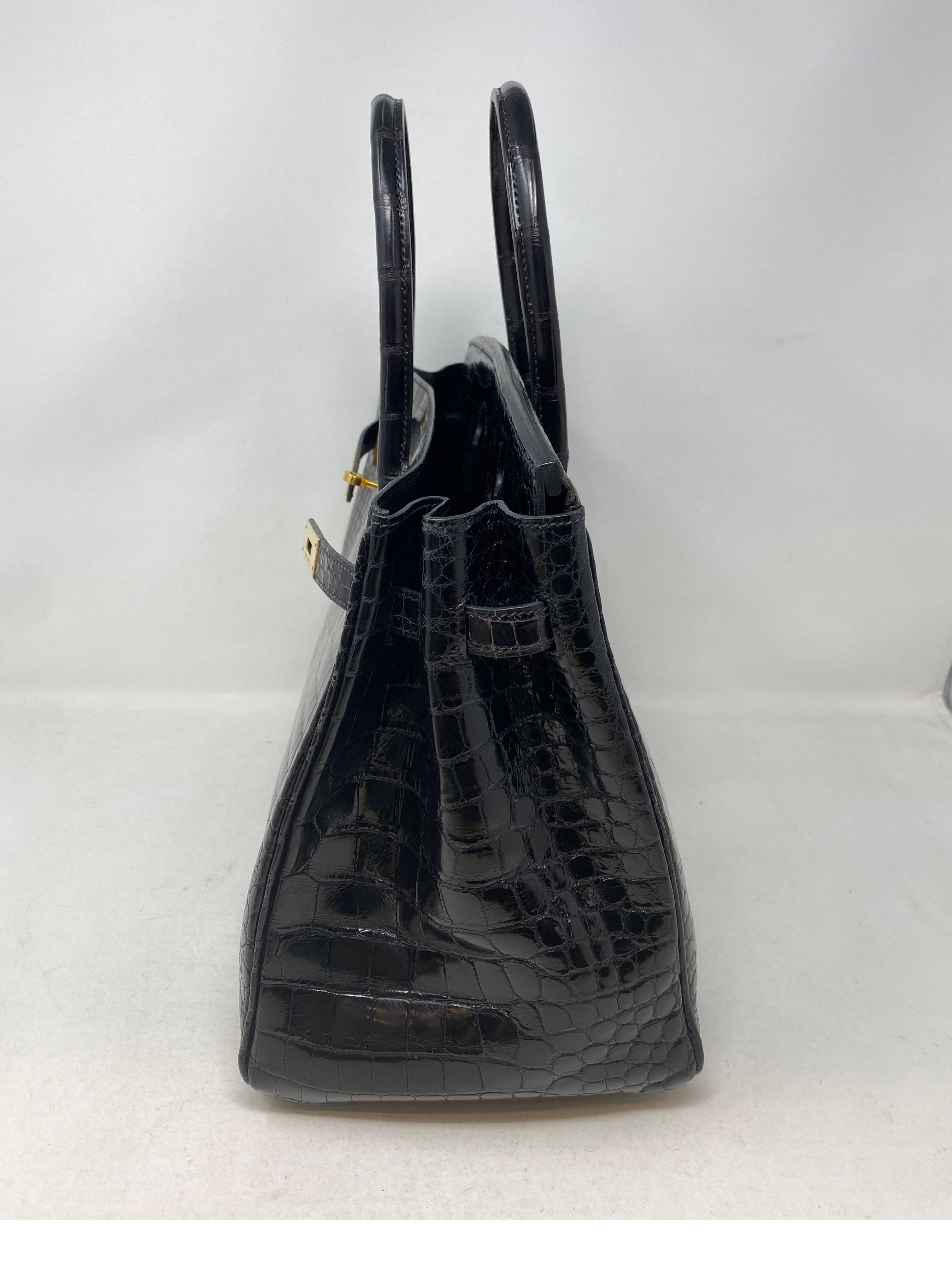 Hermes Birkin 35 Black Porosus Crocodile Bag 8