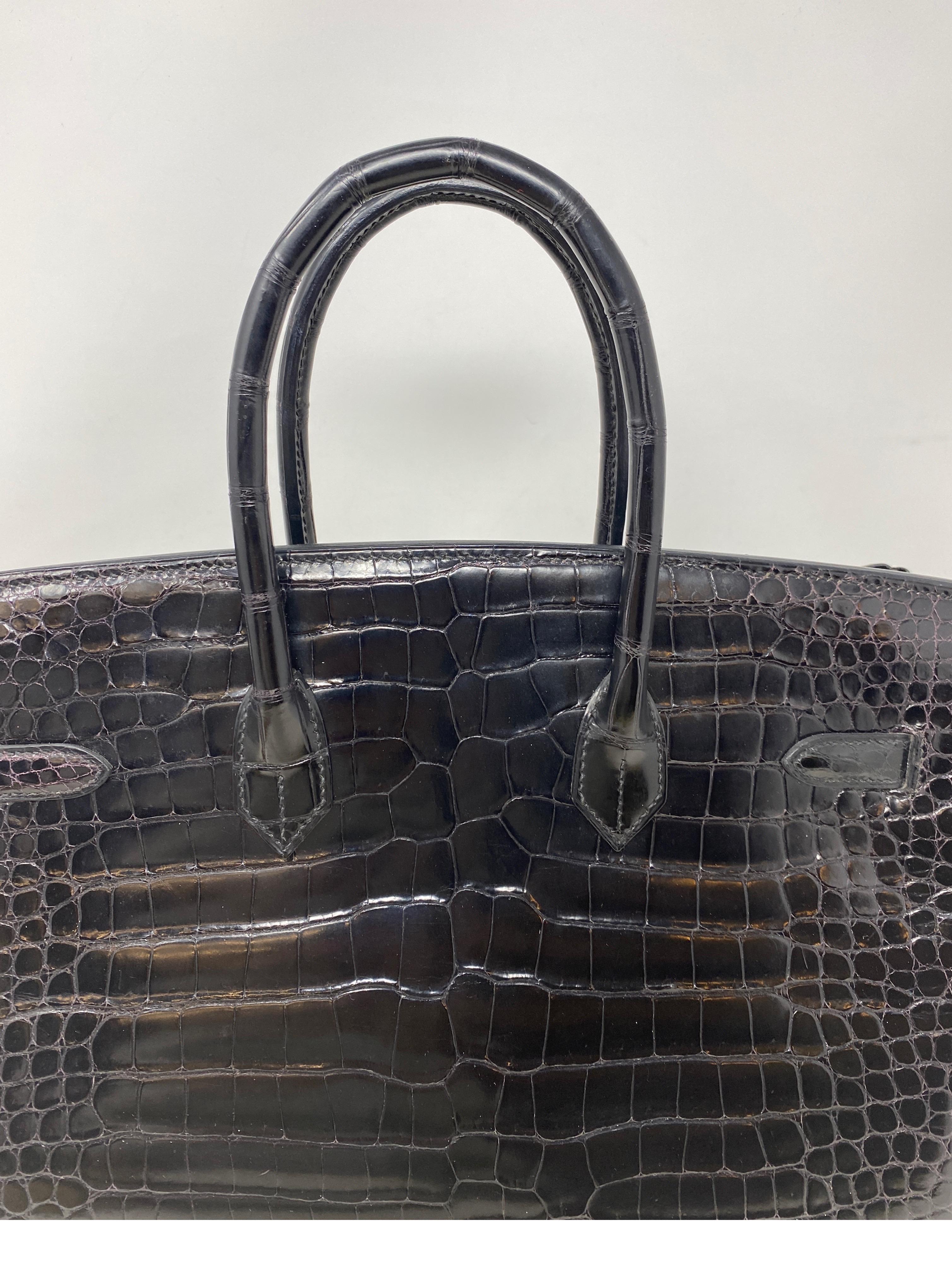 Hermes Birkin 35 Black Porosus Crocodile Bag 9