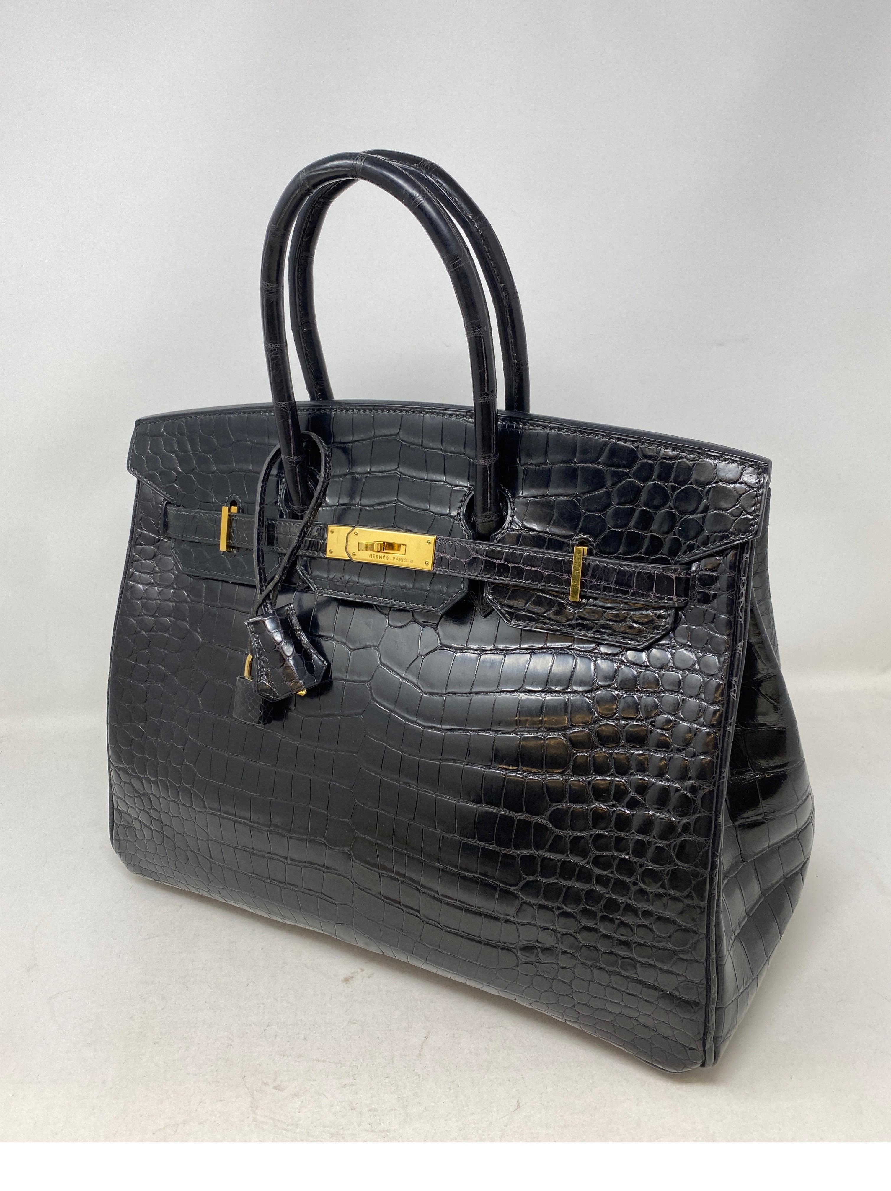 Hermes Birkin 35 Black Porosus Crocodile Bag 12