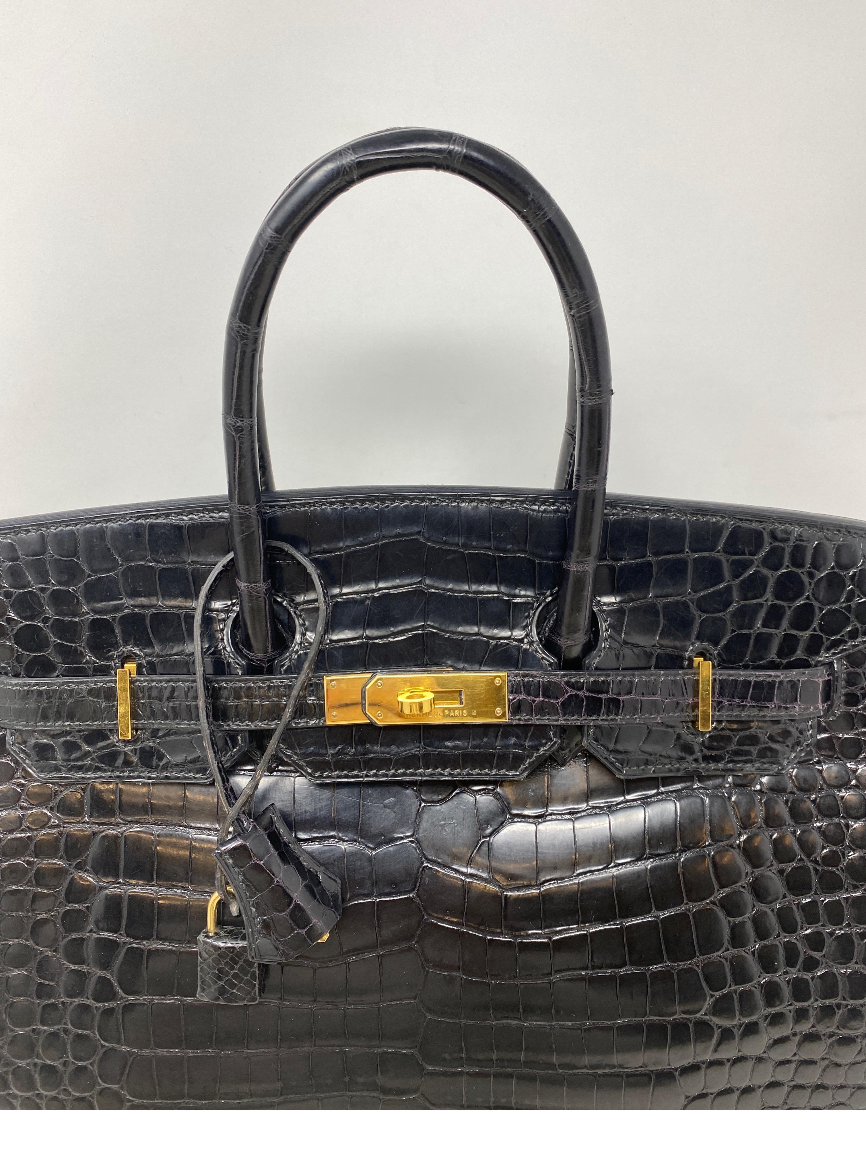 Hermes Birkin 35 Black Porosus Crocodile Bag 13