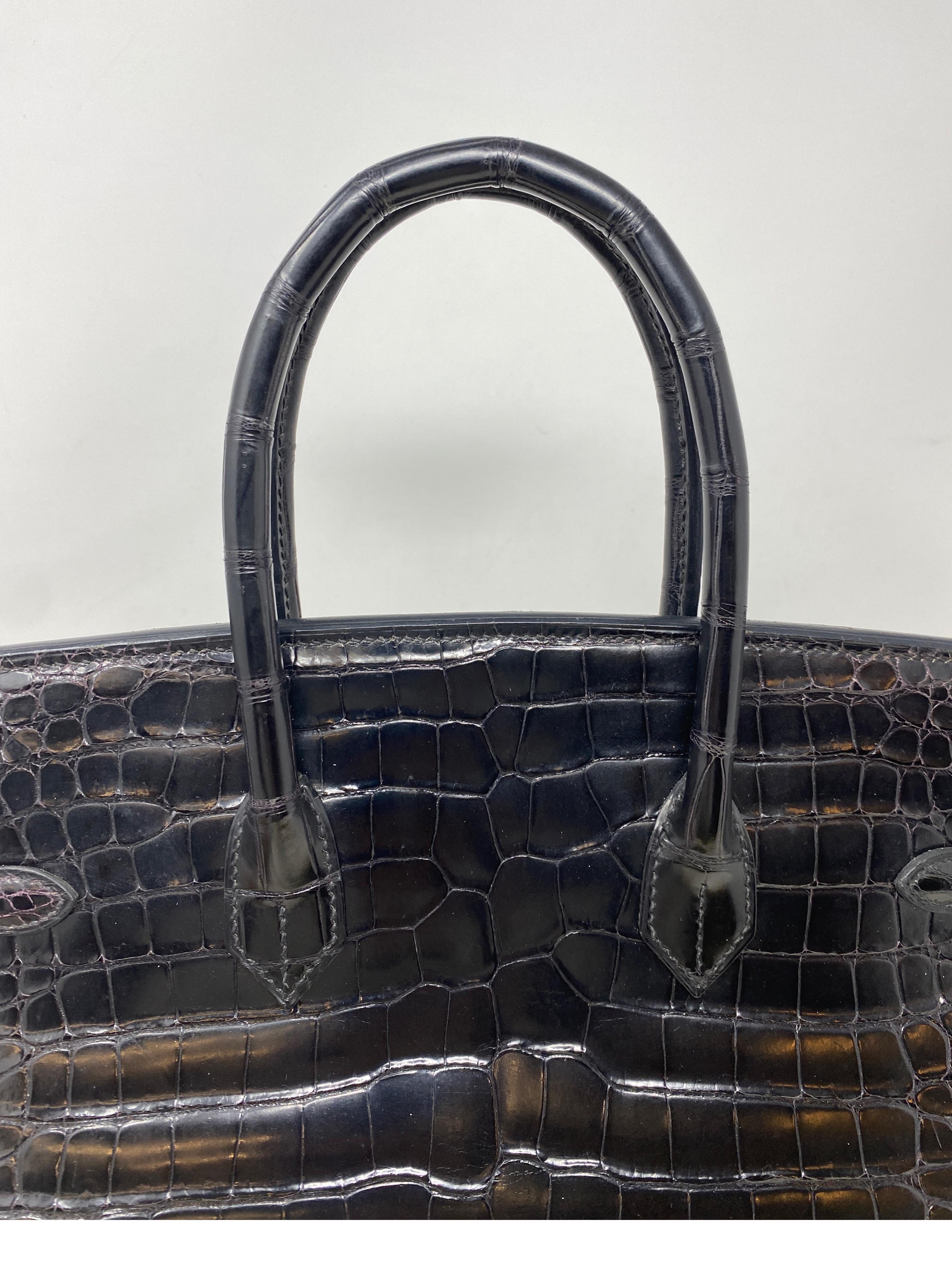 Hermes Birkin 35 Black Porosus Crocodile Bag In Good Condition In Athens, GA