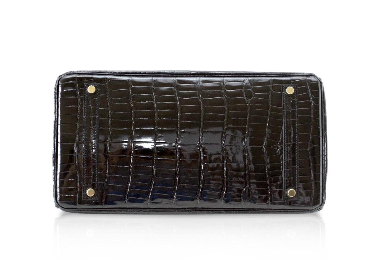 Women's Hermes Birkin 35 Bag Black Porosus Crocodile Gold Hardware 