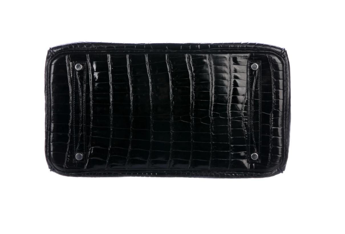 Women's Hermes Birkin 35 Black Shiny Crocodile Top Handle Satchel Tote Bag in Box