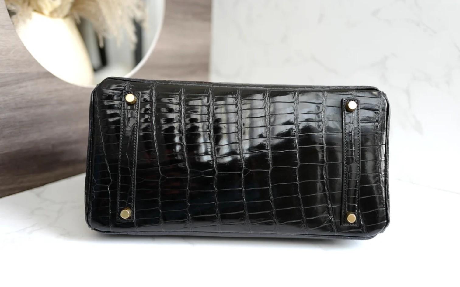 Hermès Birkin 35 Noir Crocodile Porosus brillant Or HW #D Preowned Condition en vente 1