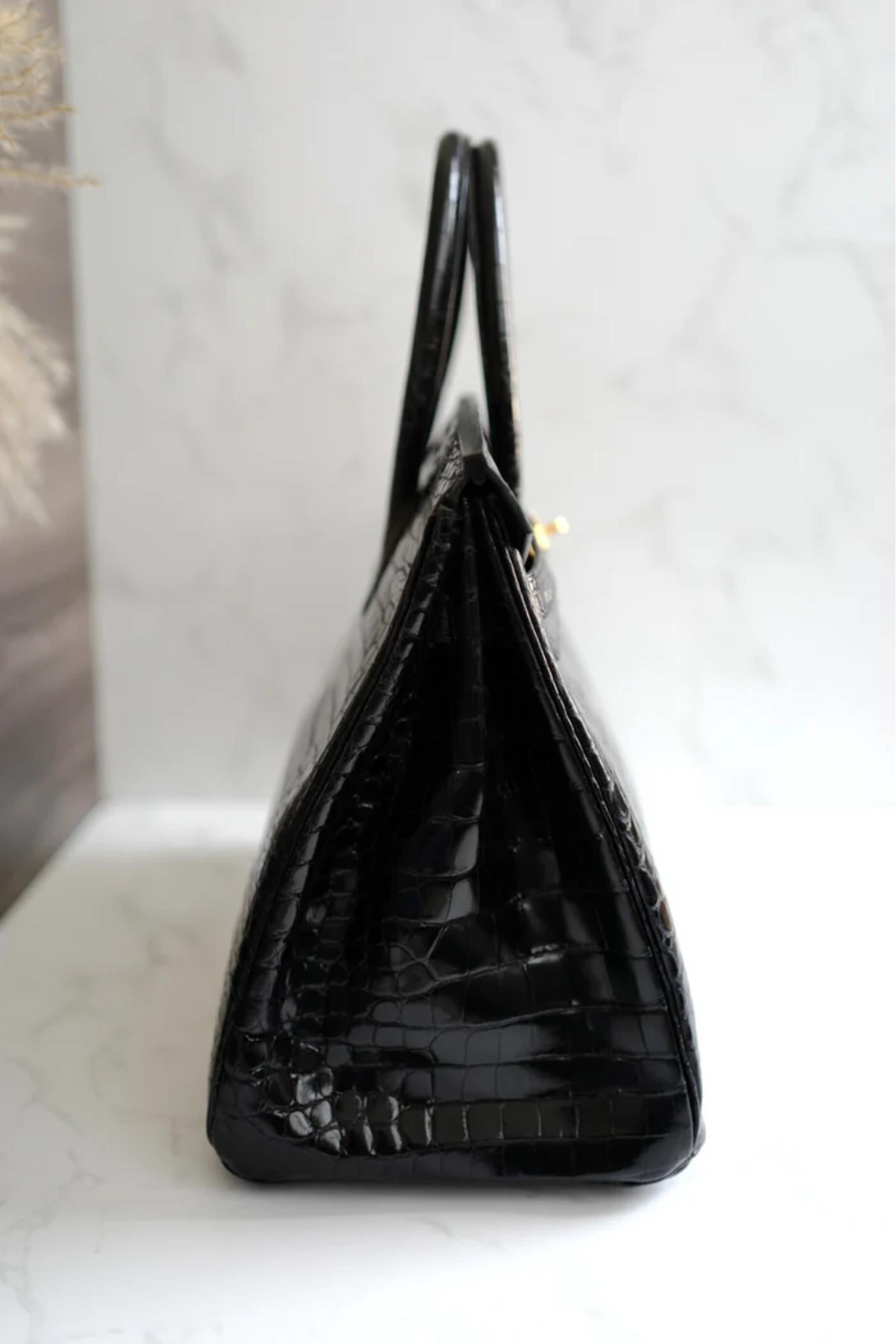 Hermès Birkin 35 Noir Crocodile Porosus brillant Or HW #D Preowned Condition en vente 4