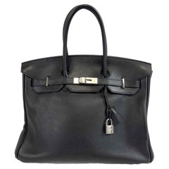 Hermès - Sac Birkin 35 noir Swift en cuir PHW finitions métalliques en palladium 2010