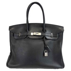 Hermes - Birkin 35 Black Swift Leather Noir PHW Palladium Hardware 2010