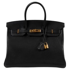 Hermes Birkin 35 Black Togo Leather Tote Bag Black