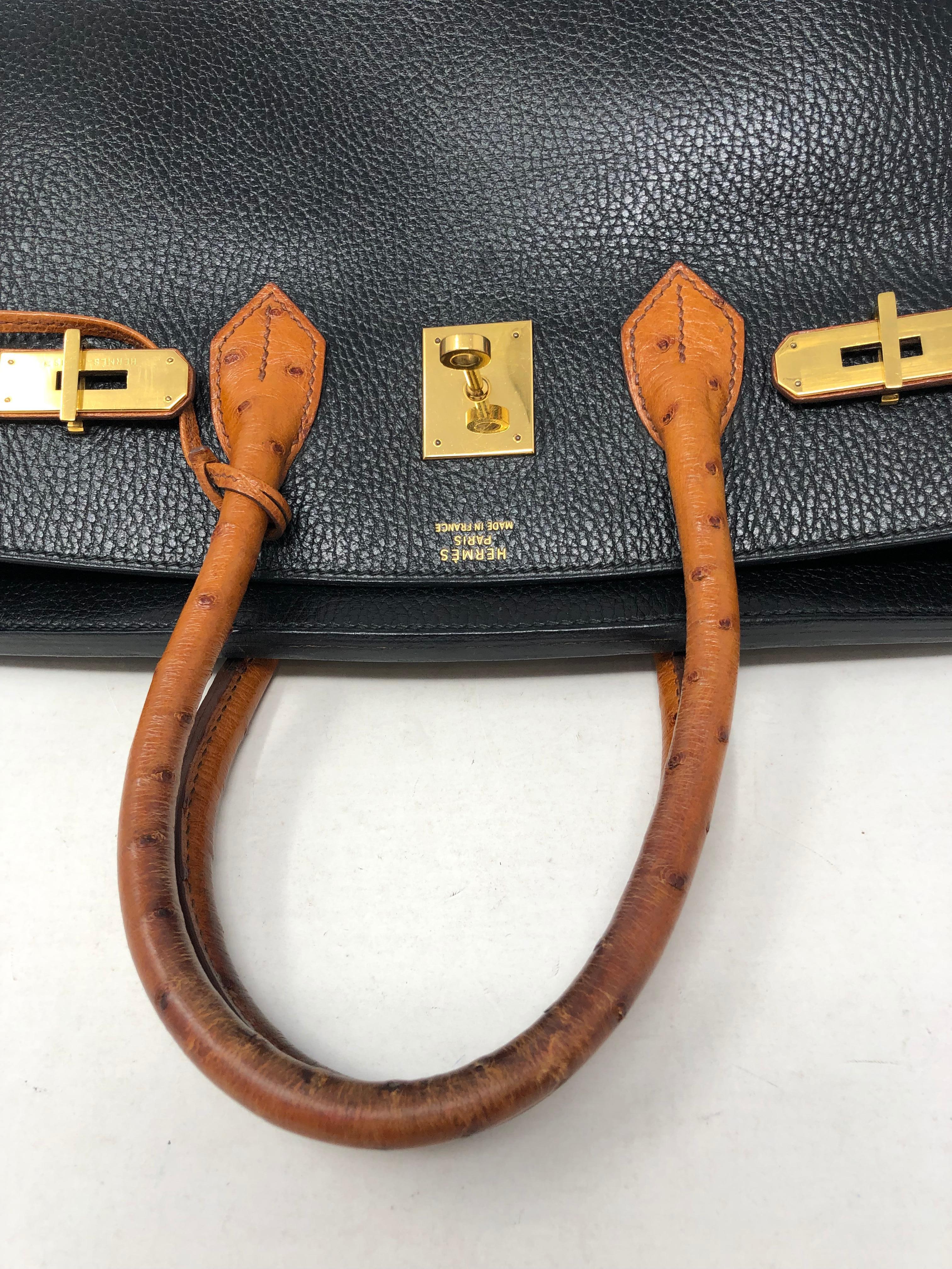 Hermes Birkin 35 Black with Ostrich Leather Handles  4