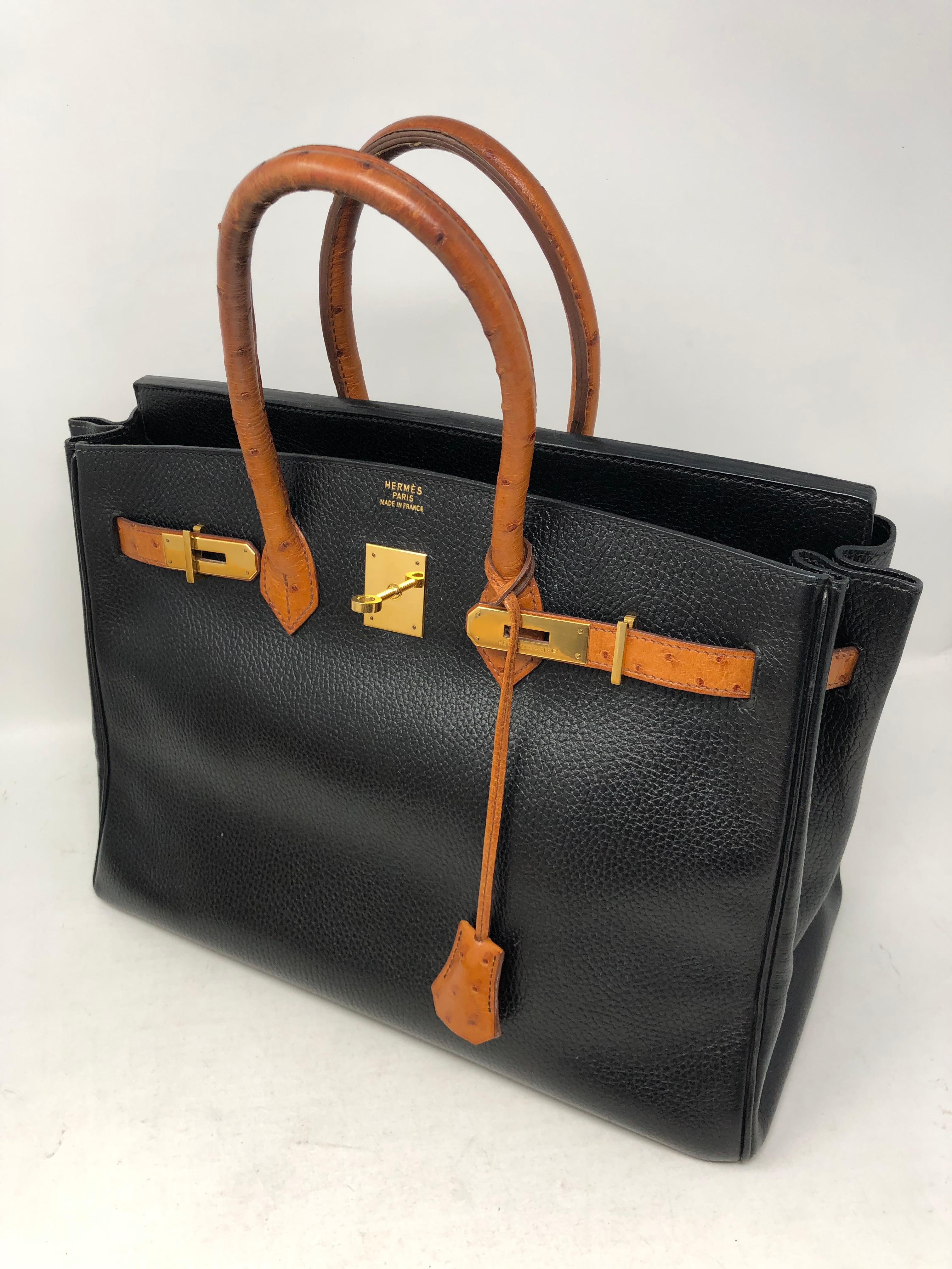 Hermes Birkin 35 Black with Ostrich Leather Handles  6