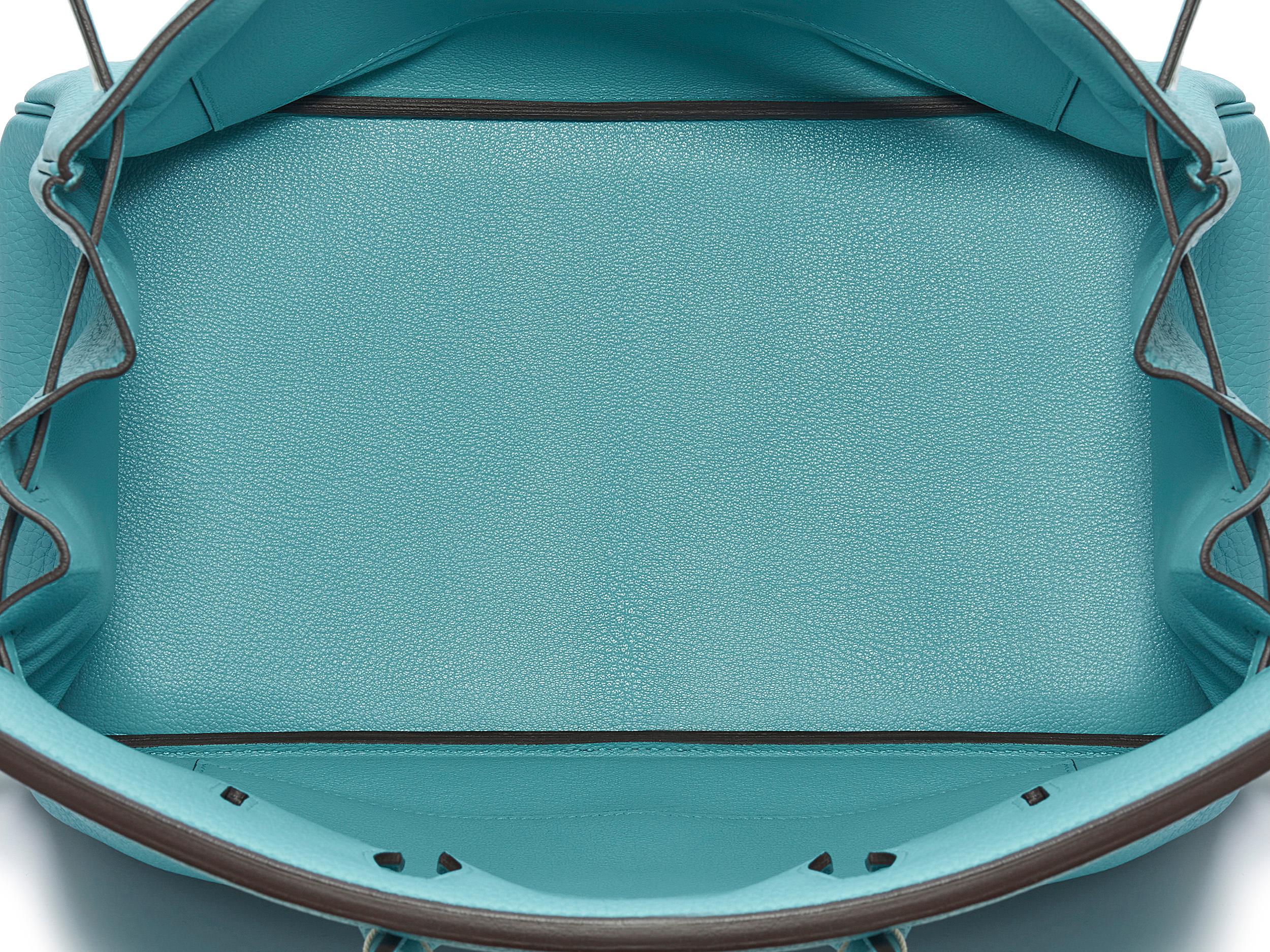 Hermès Birkin 35 Bleu Atoll Taurillon Clemence Palladium Hardware im Angebot 4