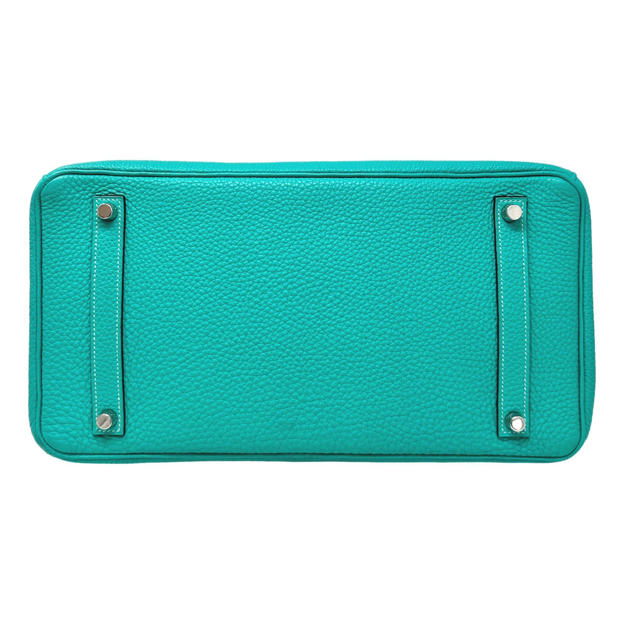 HERMES Birkin 35 Bleu Lagoon Turquoise Togo Leather PHW In Excellent Condition For Sale In Los Angeles, CA