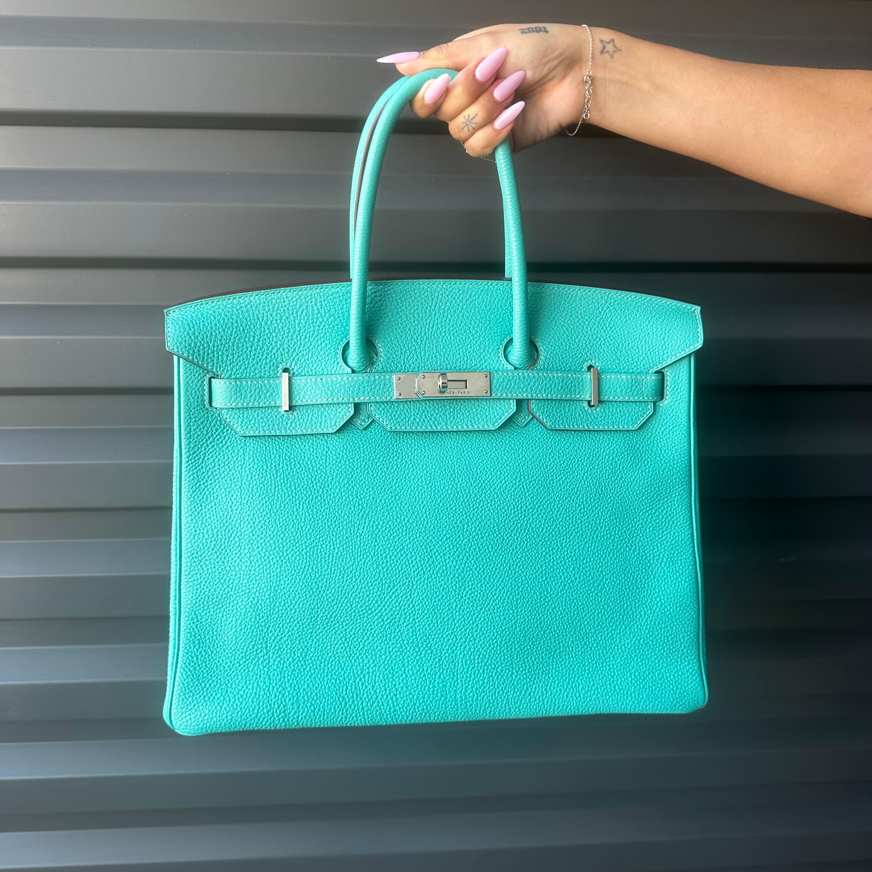 Women's or Men's HERMES Birkin 35 Bleu Lagoon Turquoise Togo Leather PHW For Sale