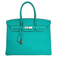 HERMES Birkin 35 Bleu Lagoon Turquoise Togo Leather PHW