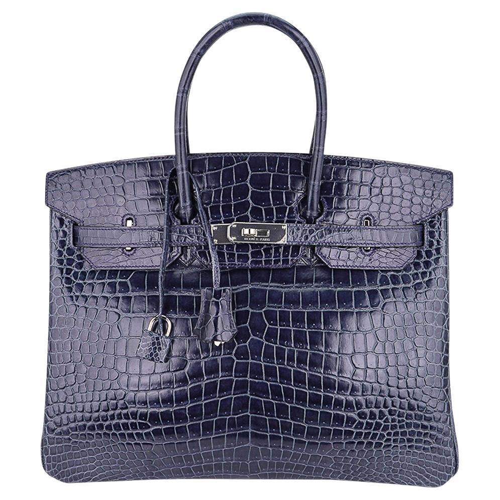 Hermes Birkin 35 Bleu Roi Porosus Crocodile Palladium Hardware