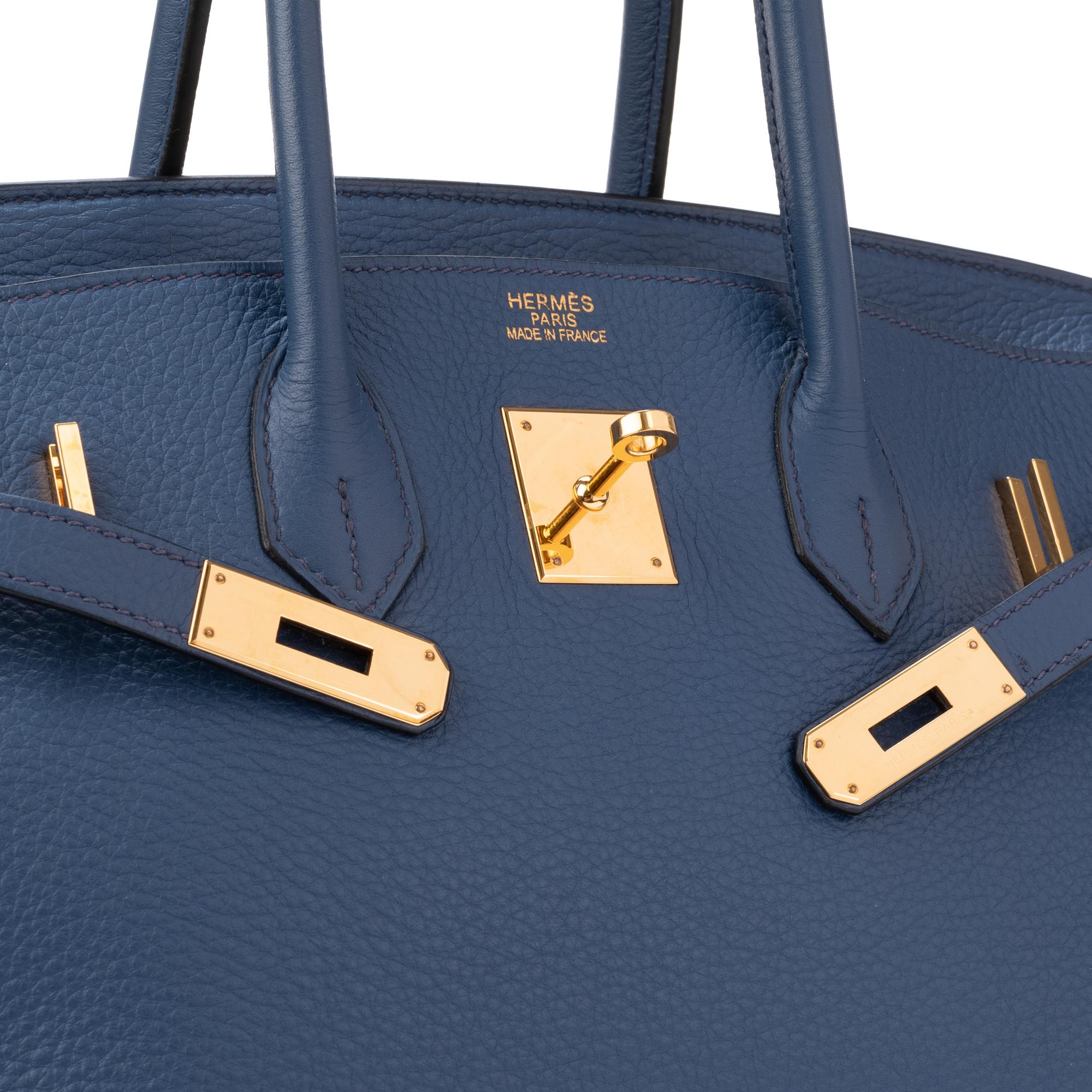 Hermes Birkin 35 Bleu Togo Leather Handbag In Good Condition In Paris, IDF