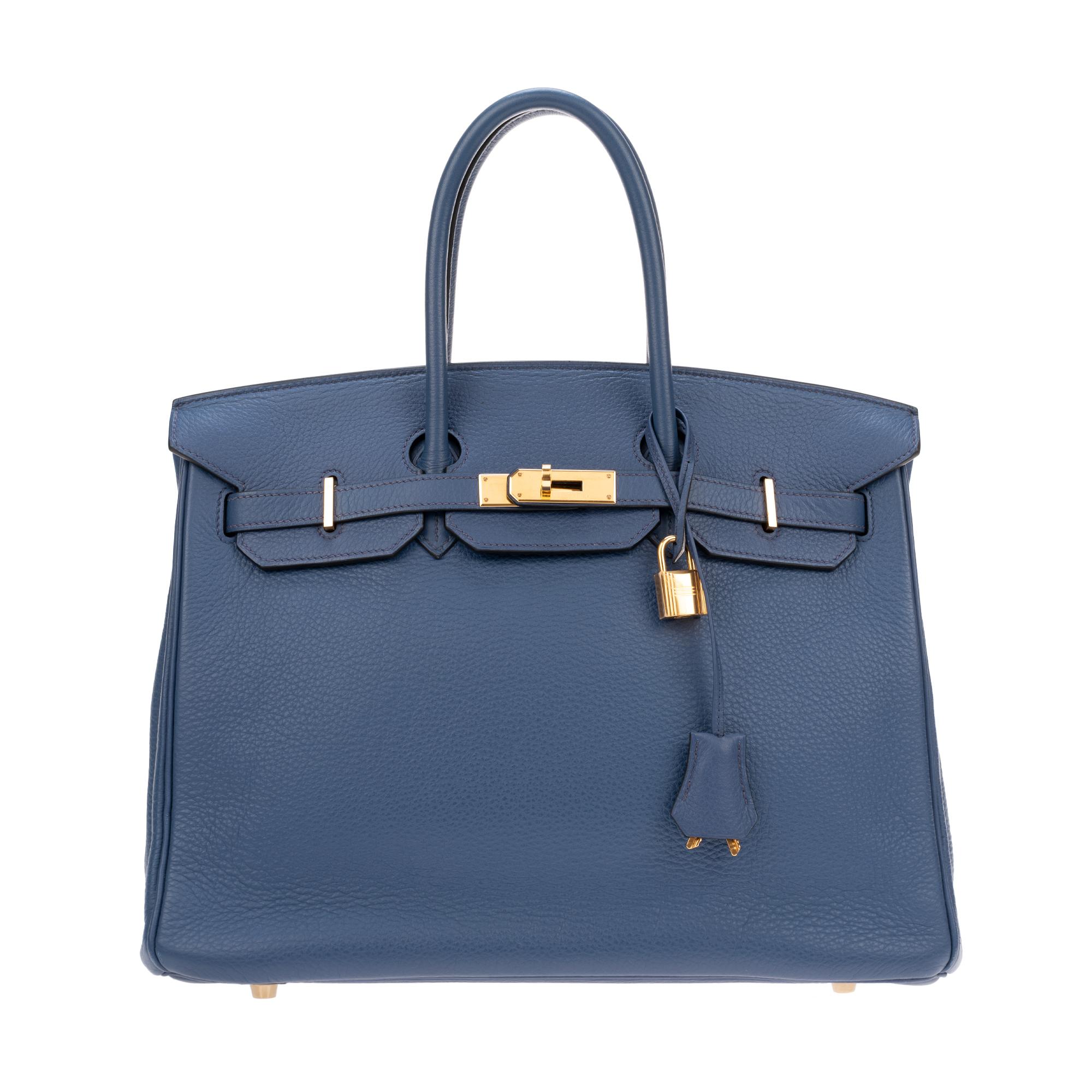 Hermes Birkin 35 Bleu Togo Leather Handbag