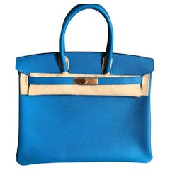 Hermes Birkin 35 Bleu Zanzibar Epsom Gold 