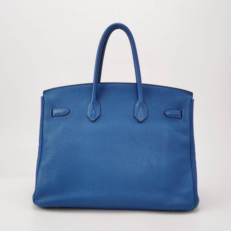 Hermes Birkin 35 Blue Calfskin Leather Silver-tone Palladium Hardware 2010 In Good Condition In AUBERVILLIERS, FR