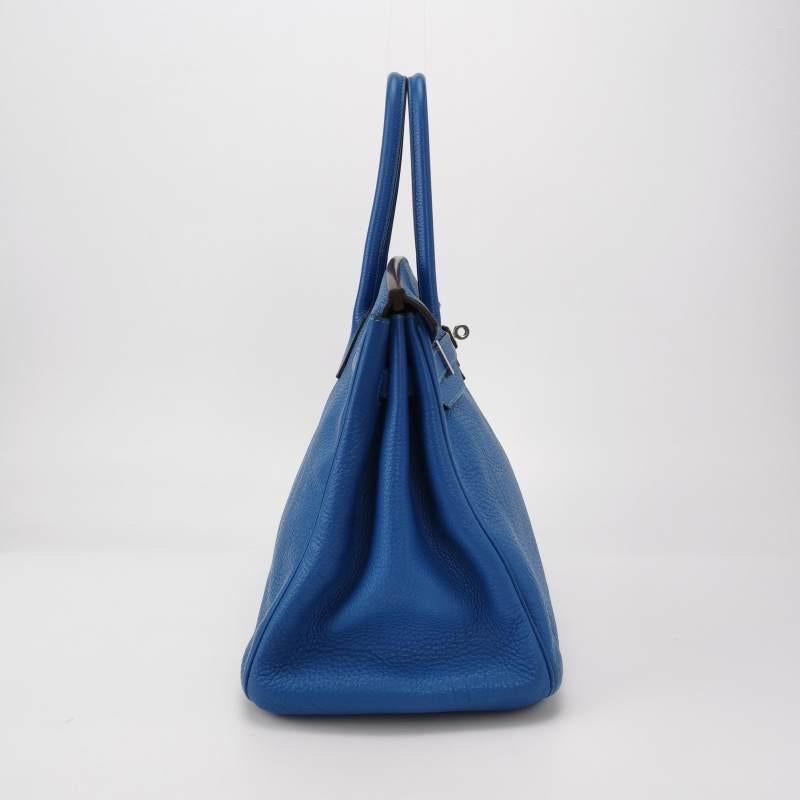 Women's Hermes Birkin 35 Blue Calfskin Leather Silver-tone Palladium Hardware 2010