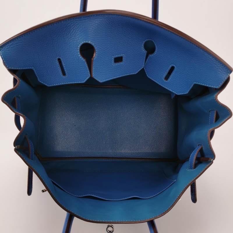 Hermes Birkin 35 Blue Calfskin Leather Silver-tone Palladium Hardware 2010 2
