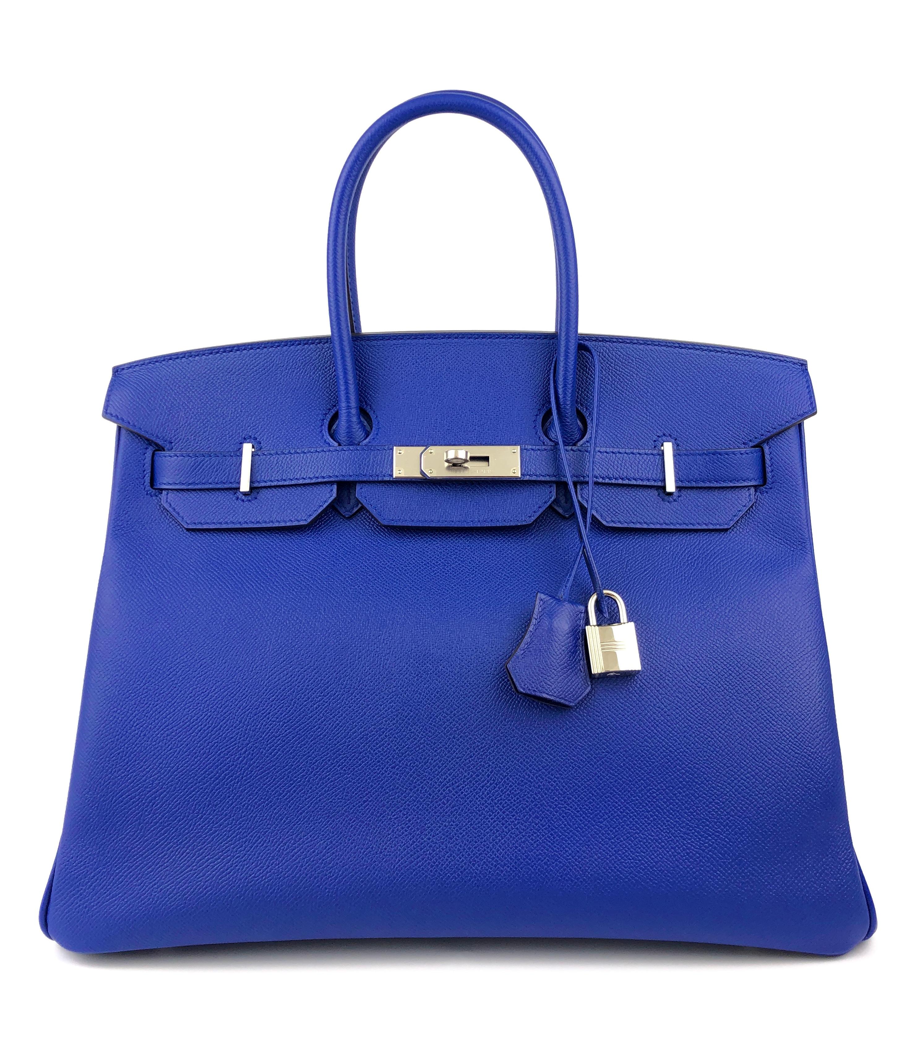 Stunning Hermes Birkin 35 Blue Electric Epsom Palladium Hardware.  Pristine Condition, Plastic on Hardware and Feet. Excellent corners and Structure. R Stamp 2014.

Shop with Confidence from Lux Addicts. Authenticity Guaranteed!