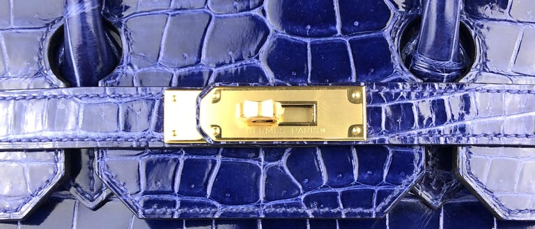Hermes Birkin 35 Bag Blue Sapphire Porosus Crocodile Gold Hardware