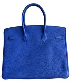Hermes Birkin 35 Blue Electric Togo Leather Palladium Hardware Top Handle Bag