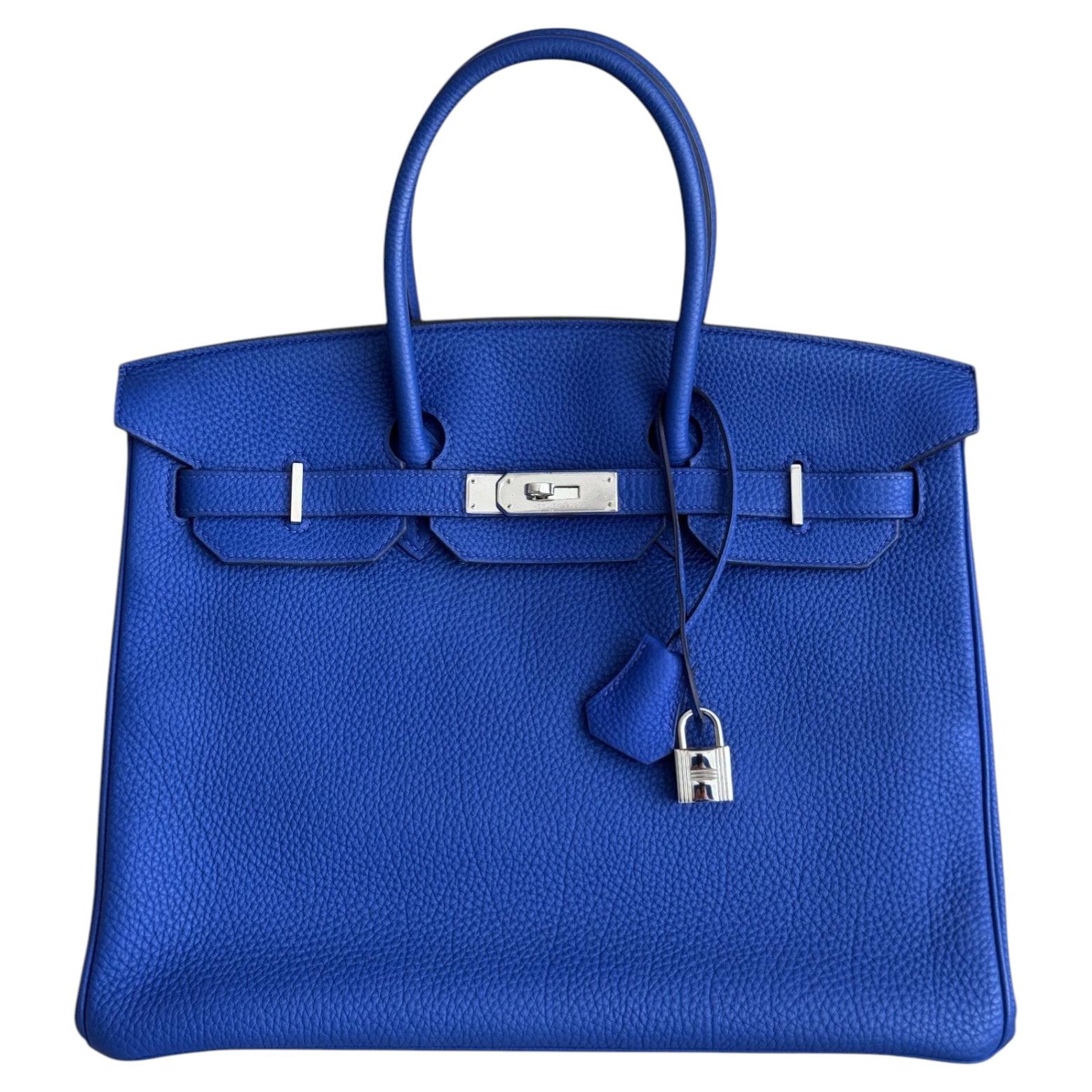 Sac à main Hermès Birkin 35 en cuir Togo bleu électrique, finitions en palladium, avec poignée supérieure