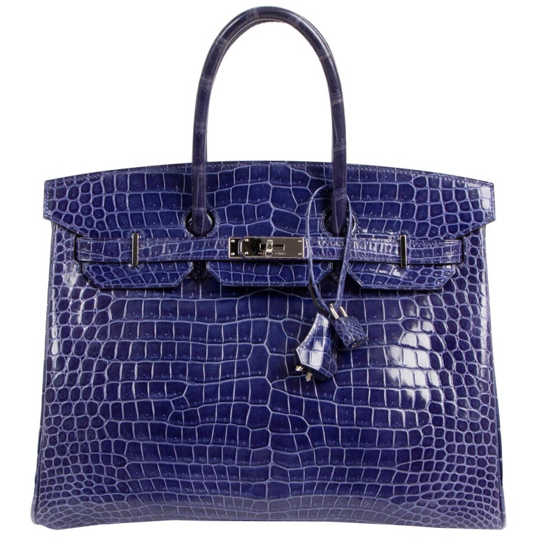 Hermès Birkin 35 Blue Electrique Crocodile Porosus PHW For Sale at 1stDibs