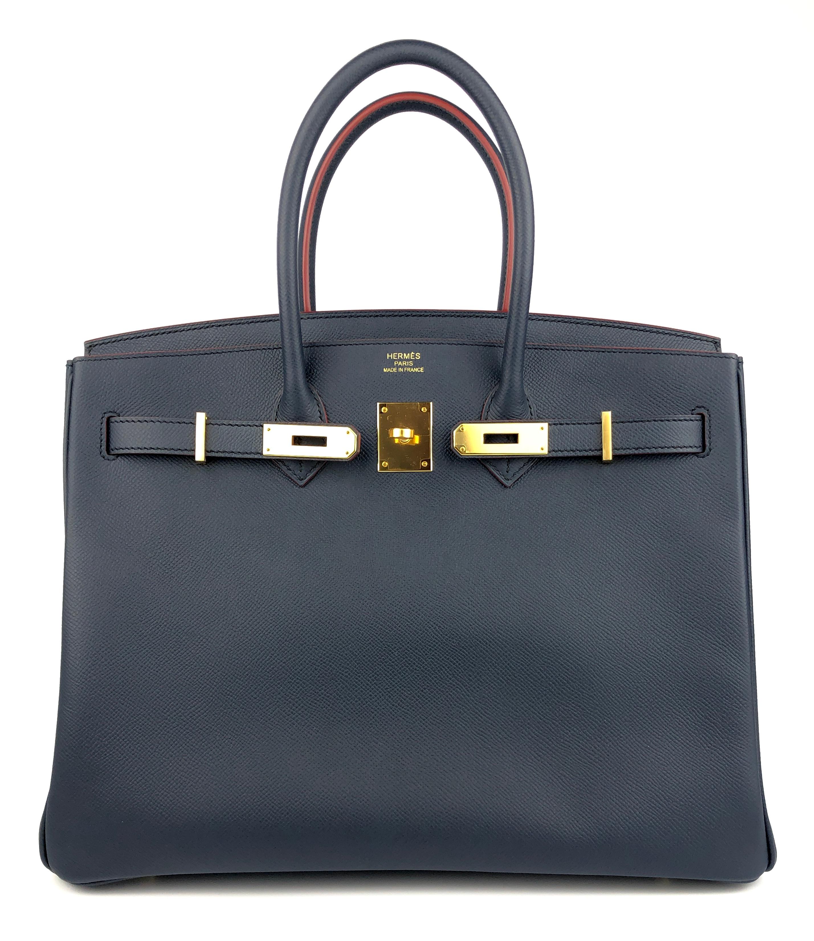 Black Hermes Birkin 35 Blue Indigo Epsom Rouge H Contour Leather Gold Hardware 2016