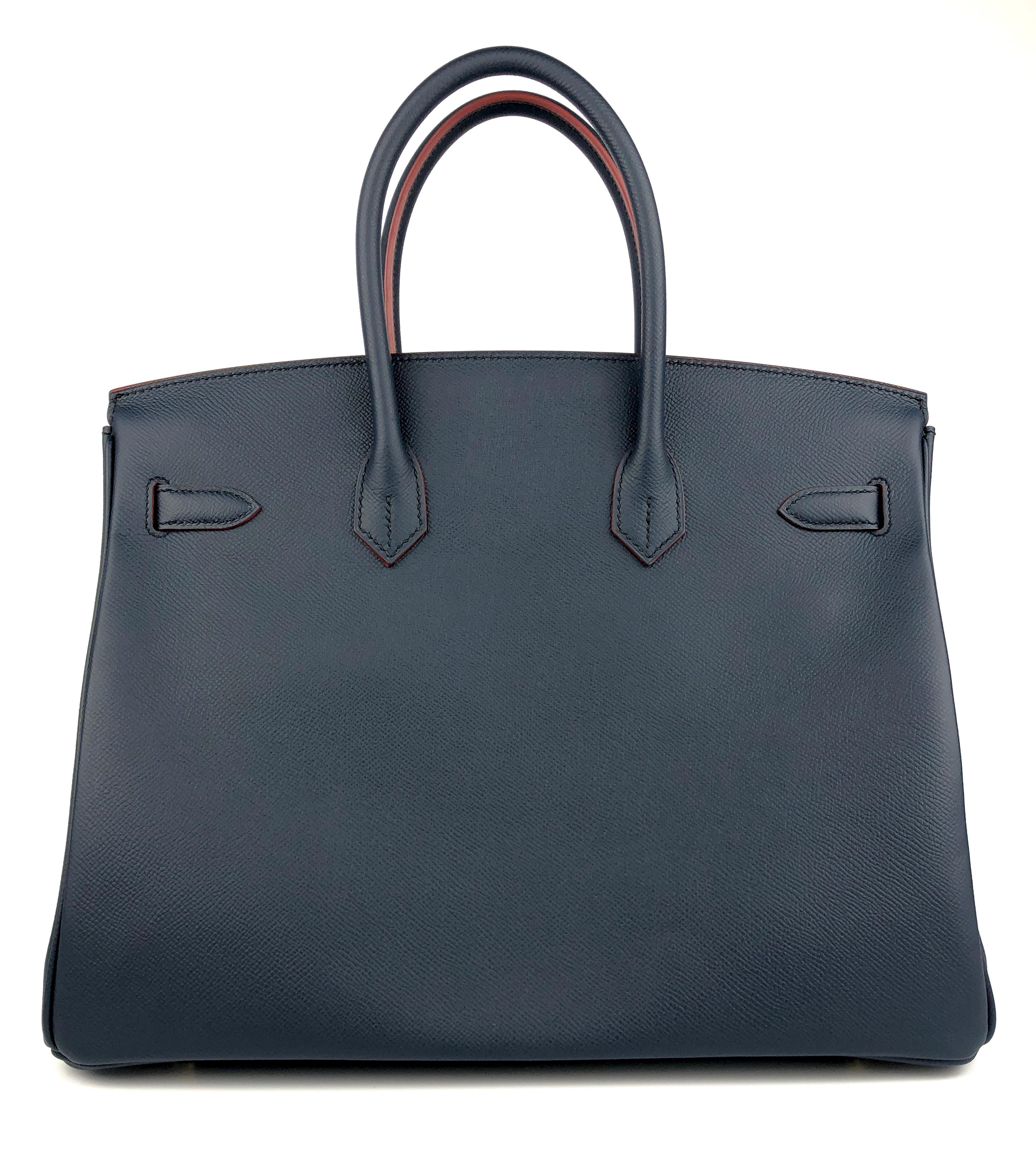 Hermes Birkin 35 Blue Indigo Epsom Rouge H Contour Leather Gold Hardware 2016 In Excellent Condition In Miami, FL