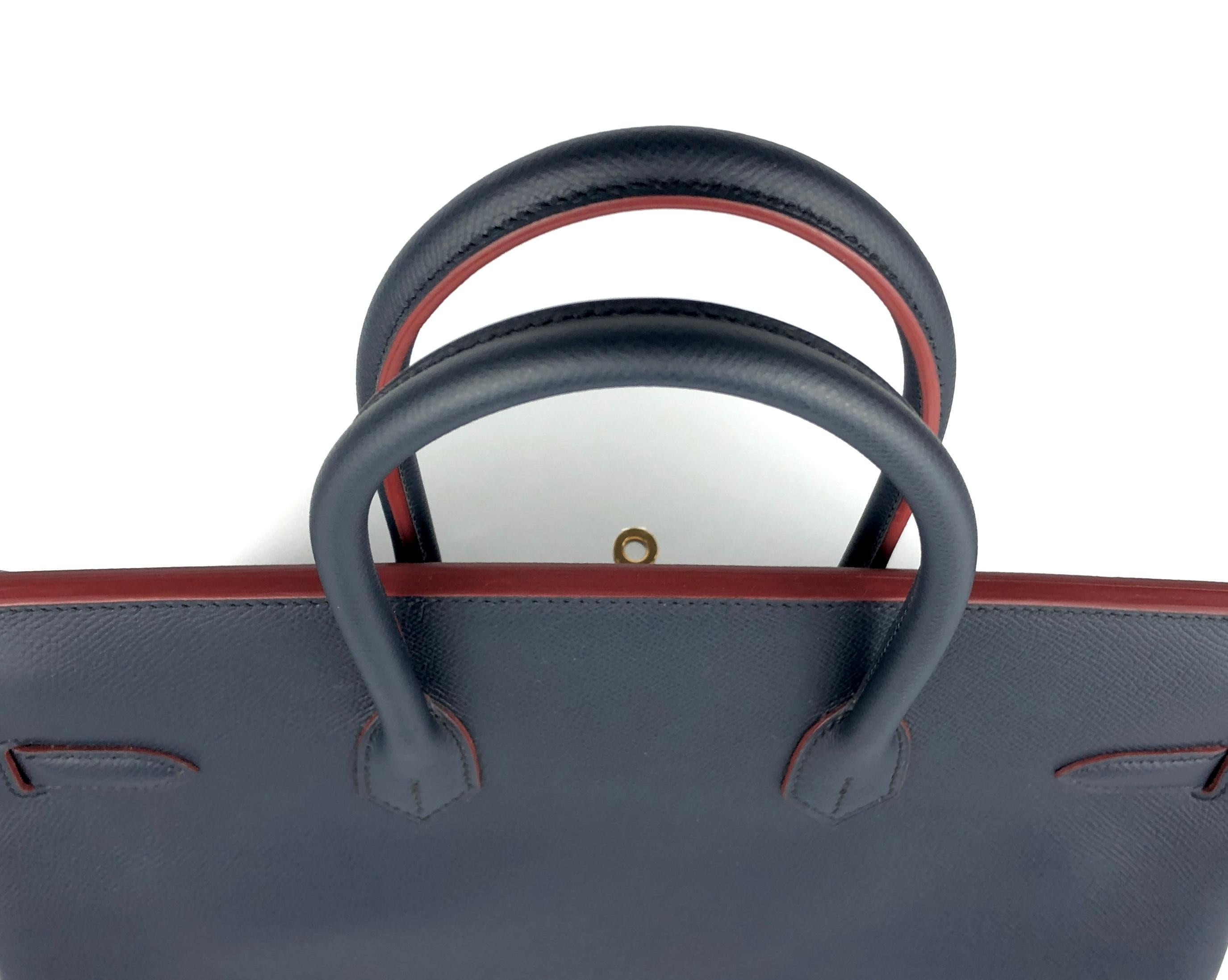 Women's or Men's Hermes Birkin 35 Blue Indigo Epsom Rouge H Contour Leather Gold Hardware 2016