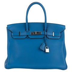 Hermès Birkin 30 Blue Leather Handbag (Pre-Owned)