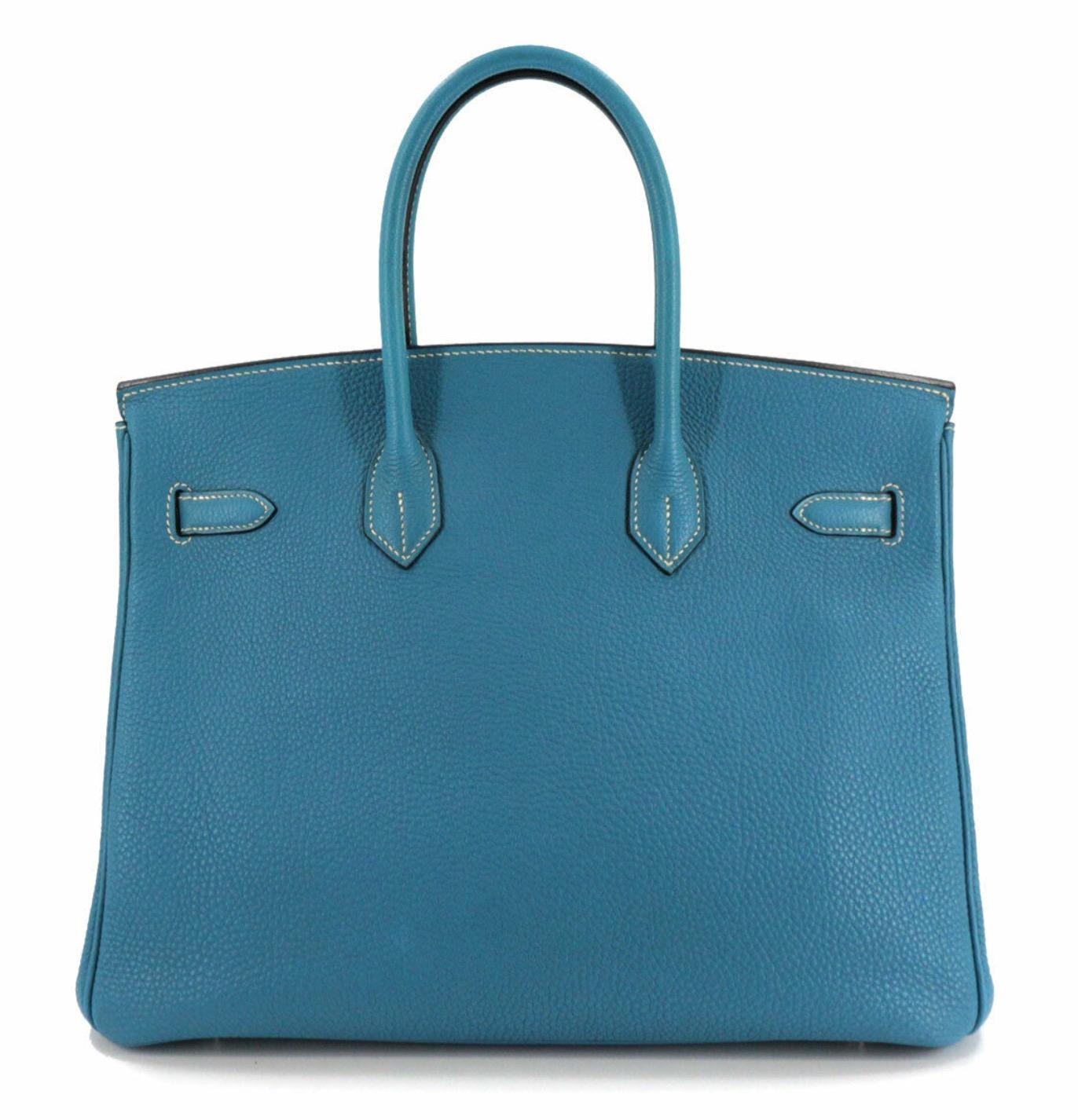 Hermes Birkin 35 Blue Jean Leather Palladium Carryall Top Handle Satchel Tote In Good Condition In Chicago, IL