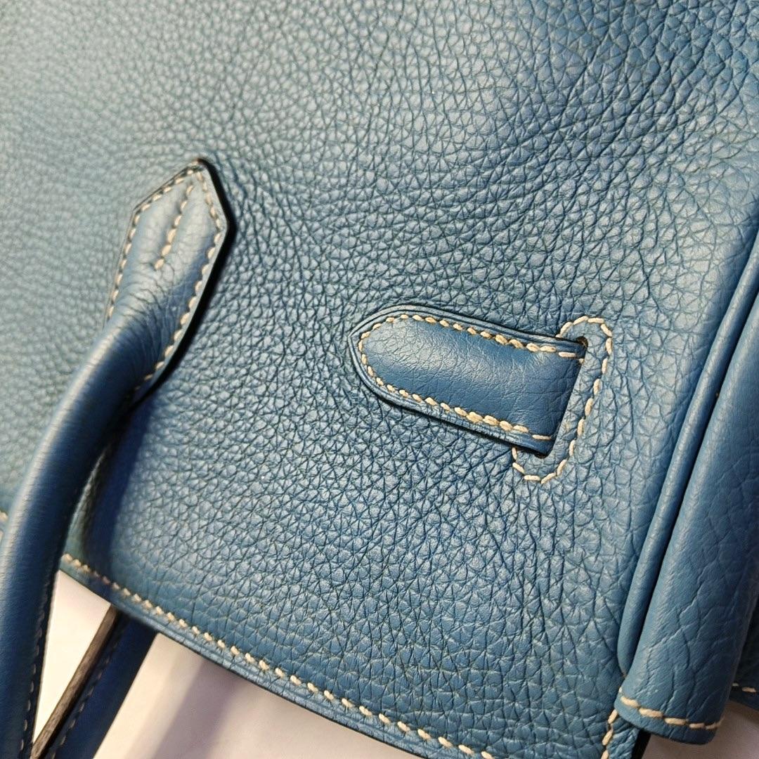 Hermes Birkin 35 Blue Jeans Cuir de veau Palladium 2010 en vente 6