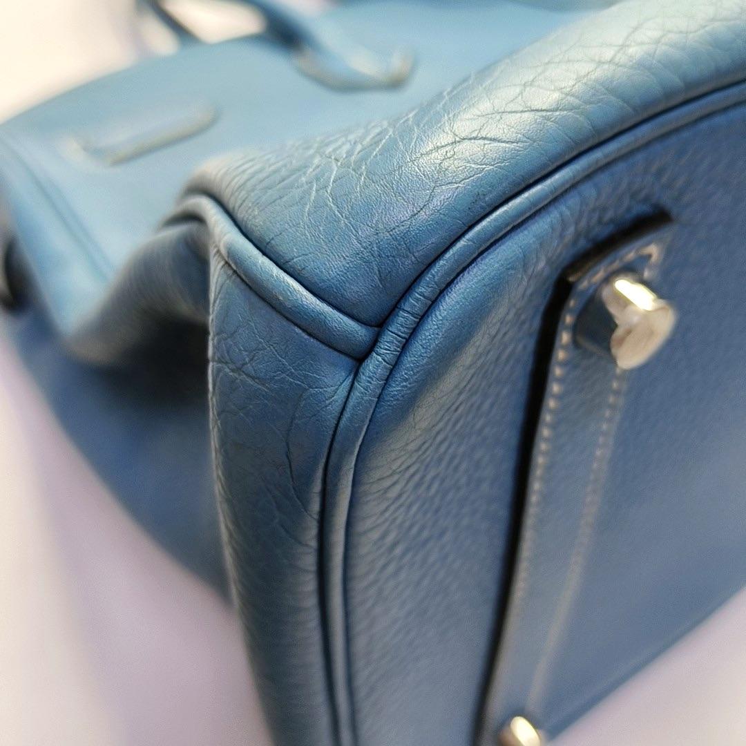 Hermes Birkin 35 Blue Jeans Cuir de veau Palladium 2010 en vente 7