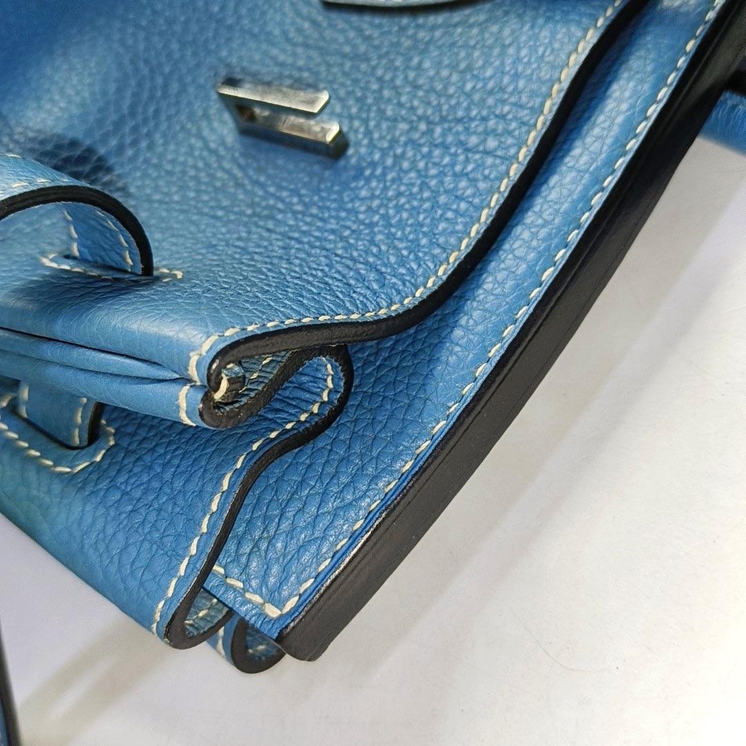 Hermes Birkin 35 Blue Jeans Cuir de veau Palladium 2010 en vente 9