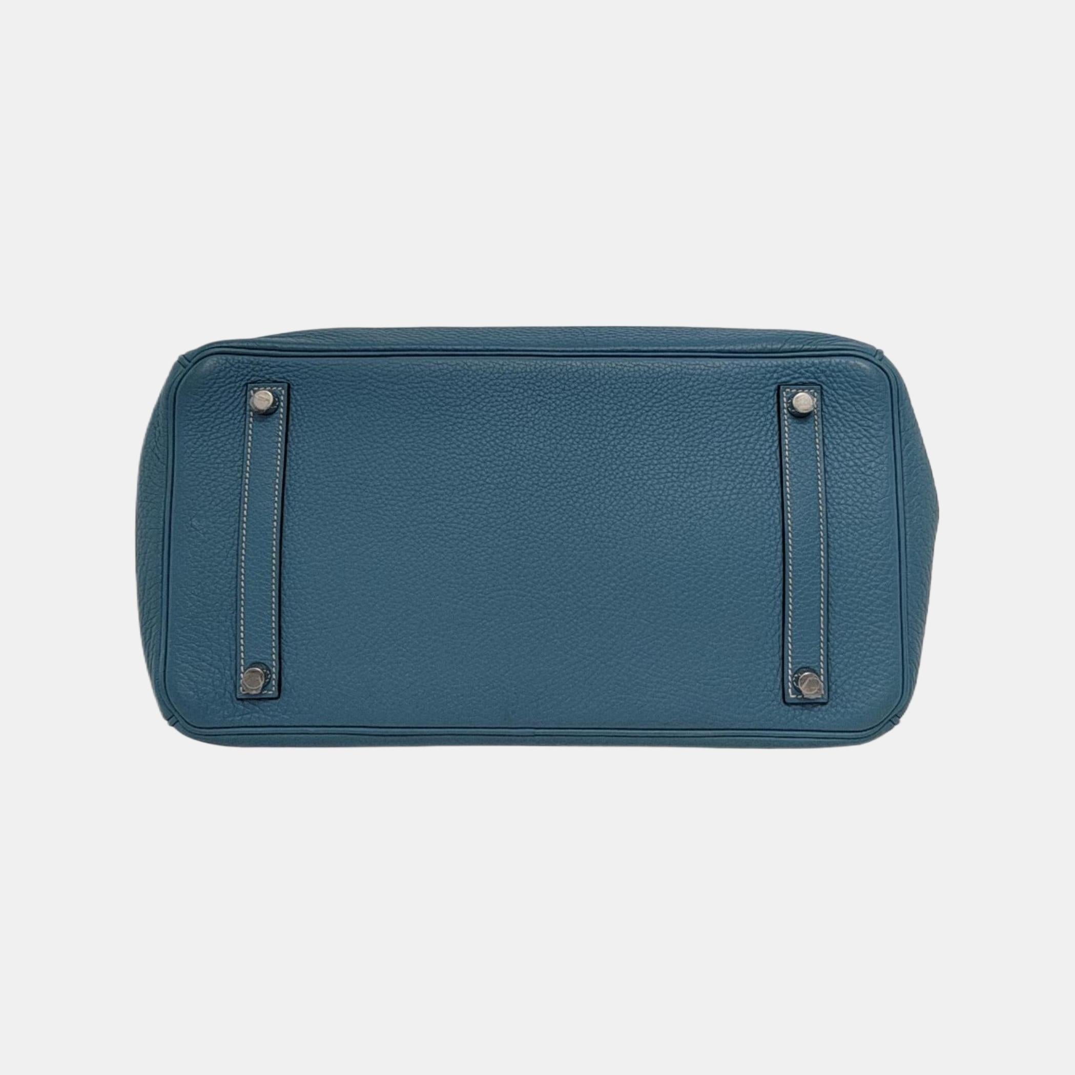 Hermes Birkin 35 Blue Jeans Cuir de veau Palladium 2010 Pour femmes en vente