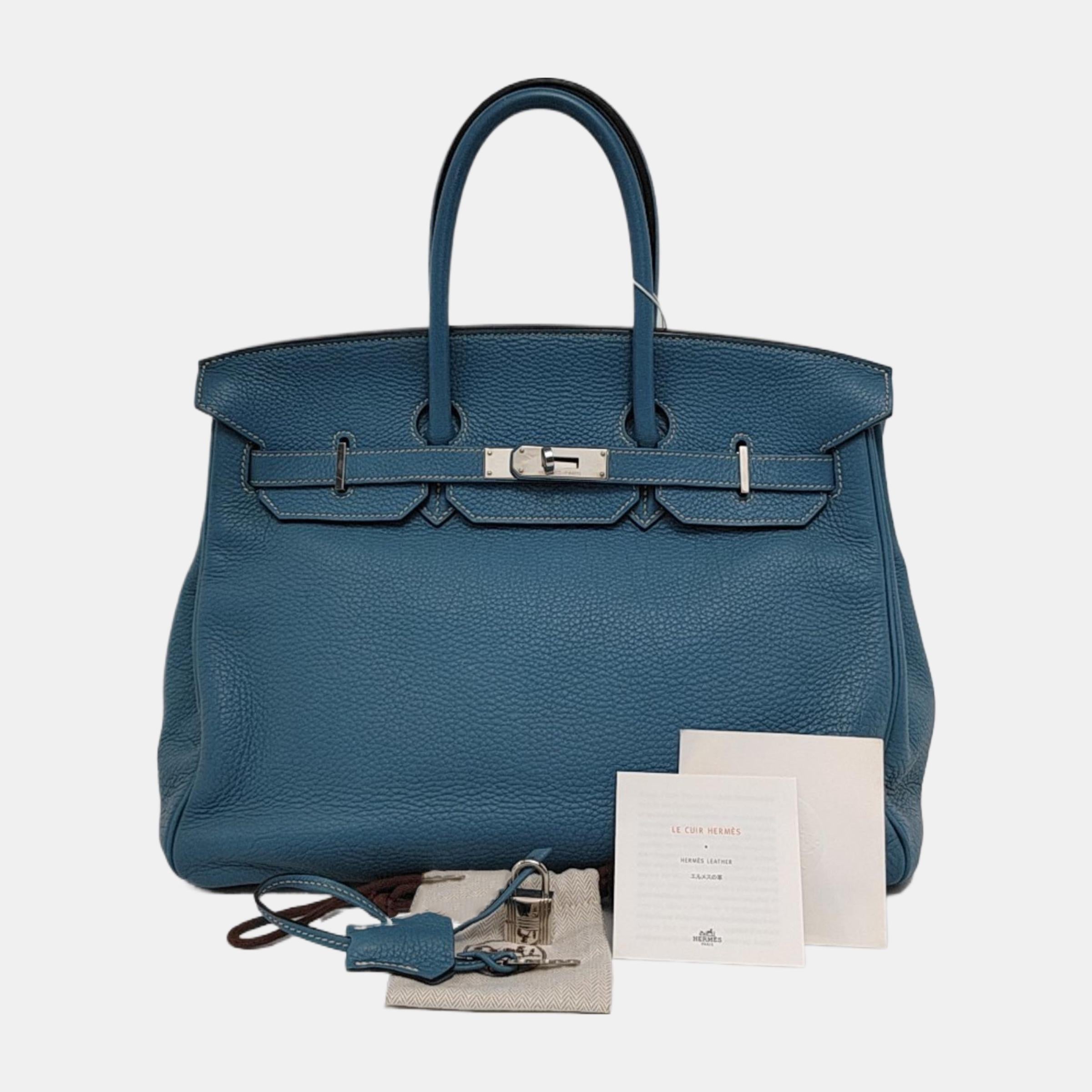 Hermes Birkin 35 Blue Jeans Cuir de veau Palladium 2010 en vente 2