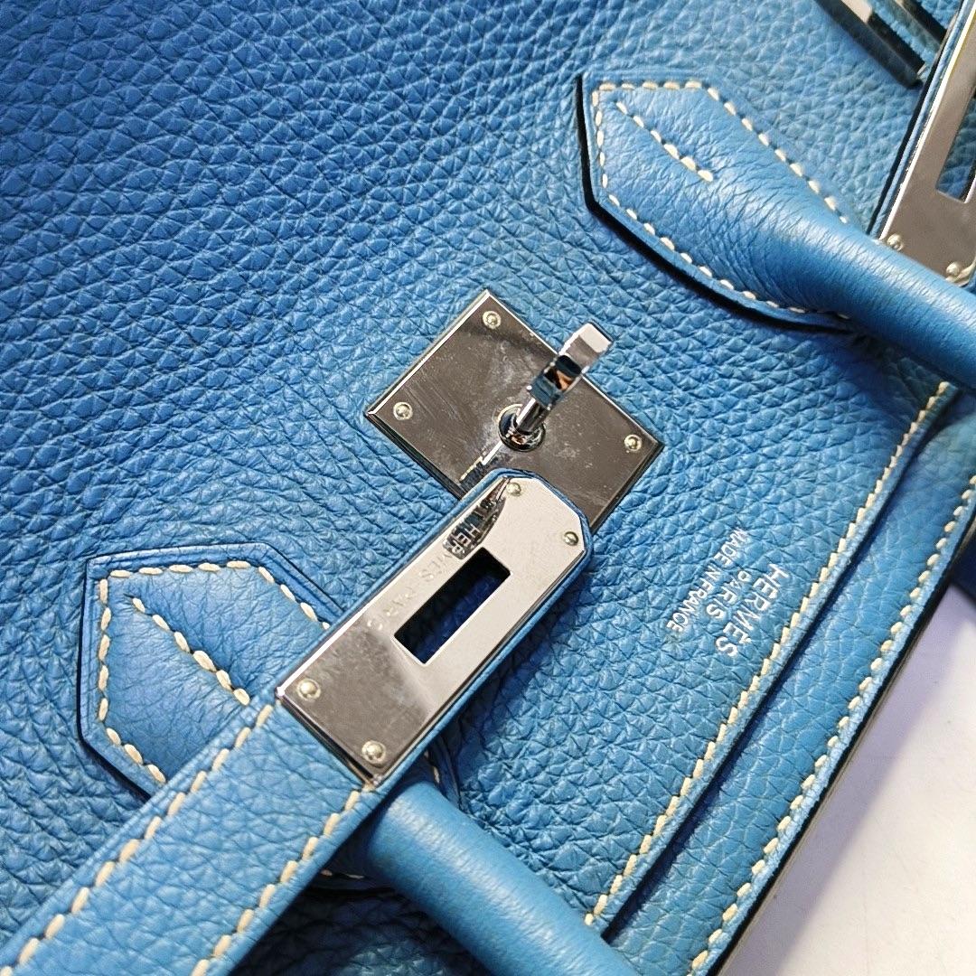 Hermes Birkin 35 Blue Jeans Cuir de veau Palladium 2010 en vente 4