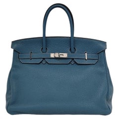Hermes Birkin 35 Blu Jeans Pelle di vitello Hardware Palladium 2010