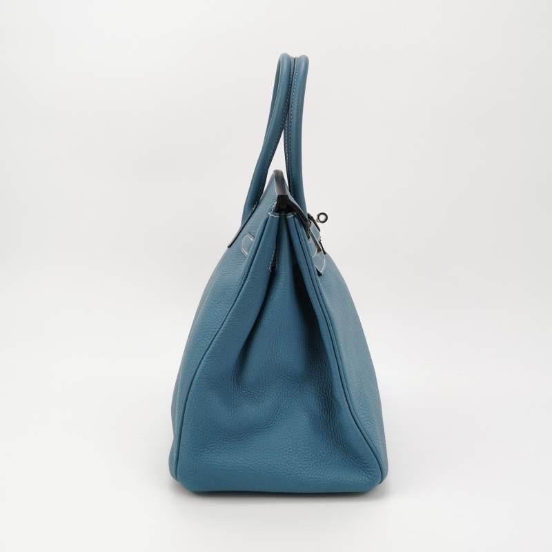 Hermes Birkin 35 Blue Jeans Calfskin Leather Silver-tone Palladium Hardware 2013 In Good Condition In AUBERVILLIERS, FR