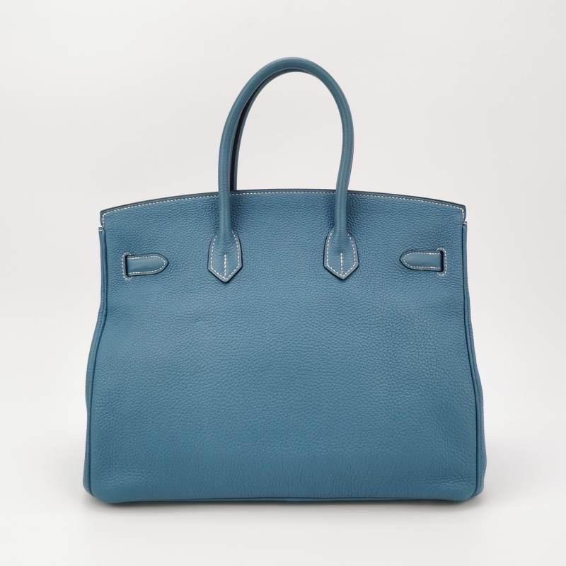 Women's Hermes Birkin 35 Blue Jeans Calfskin Leather Silver-tone Palladium Hardware 2013