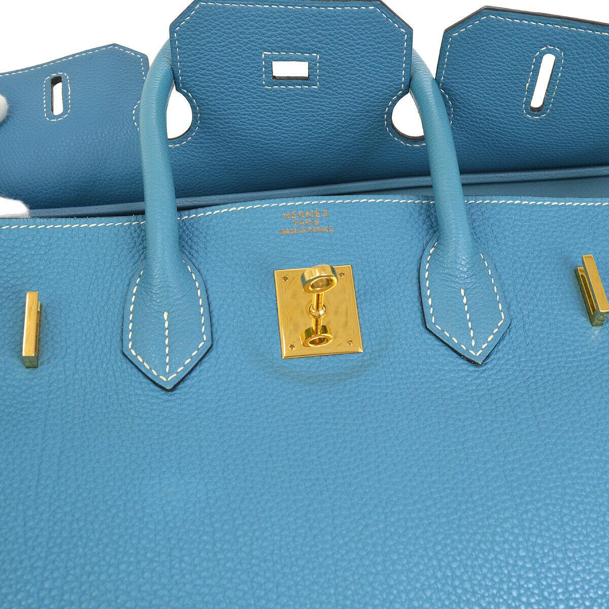 Hermes Birkin 35 Blue Leather Gold Top Carryall Handle Satchel Travel Tote Bag In Good Condition In Chicago, IL