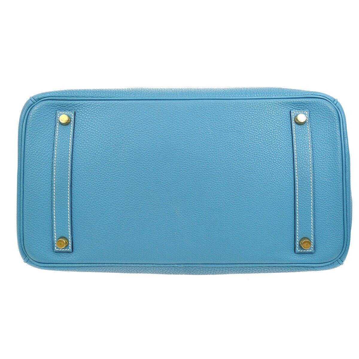 Hermes Birkin 35 Blue Leather Gold Top Carryall Handle Satchel Travel Tote Bag 1